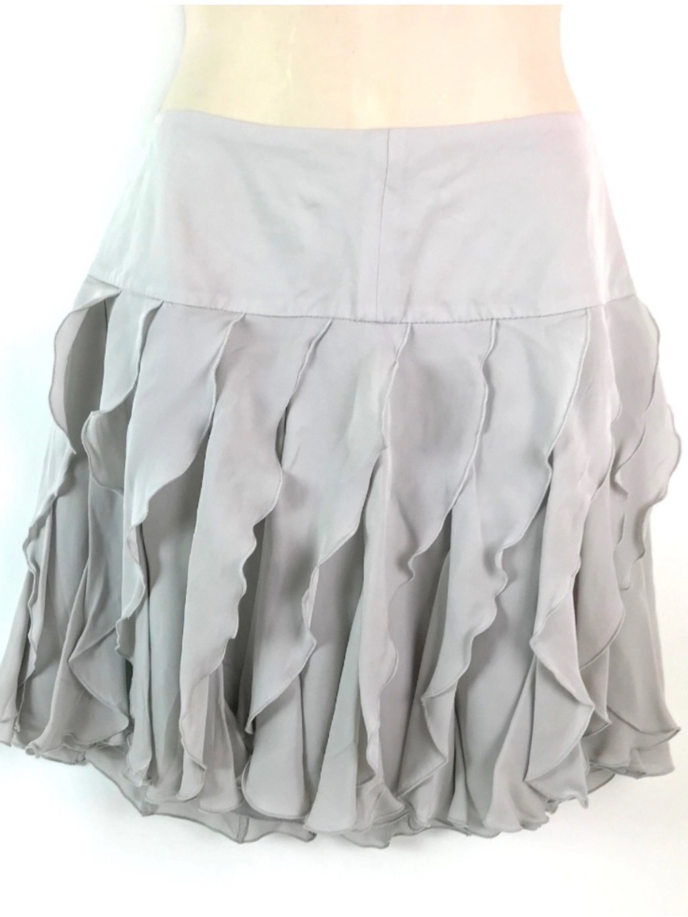 Vintage y2k INC Asymmetrical Ruffled Silk Skirt light gray Fairy core soft girl